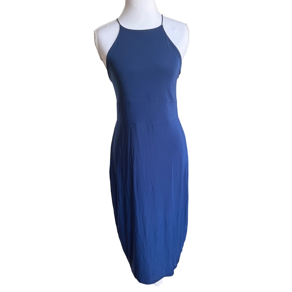 Missguided Navy Blue Halter Neck Cross Back Midi Dress D4201081-16 Womens 12 NEW